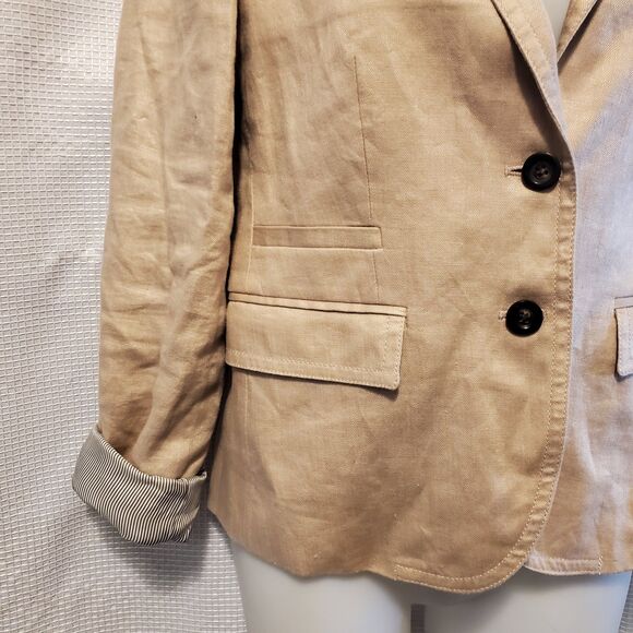 J.CREW Womens Sz 2 Schoolboy Blazer 100% Linen Beige Tan Academia Preppy Spring - Picture 3 of 10